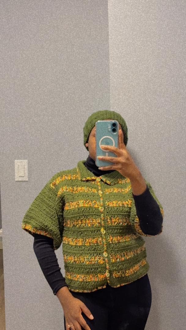 Handmade Crochet Forest Buttoned Shirt: Ombre Green Striped Cardigan