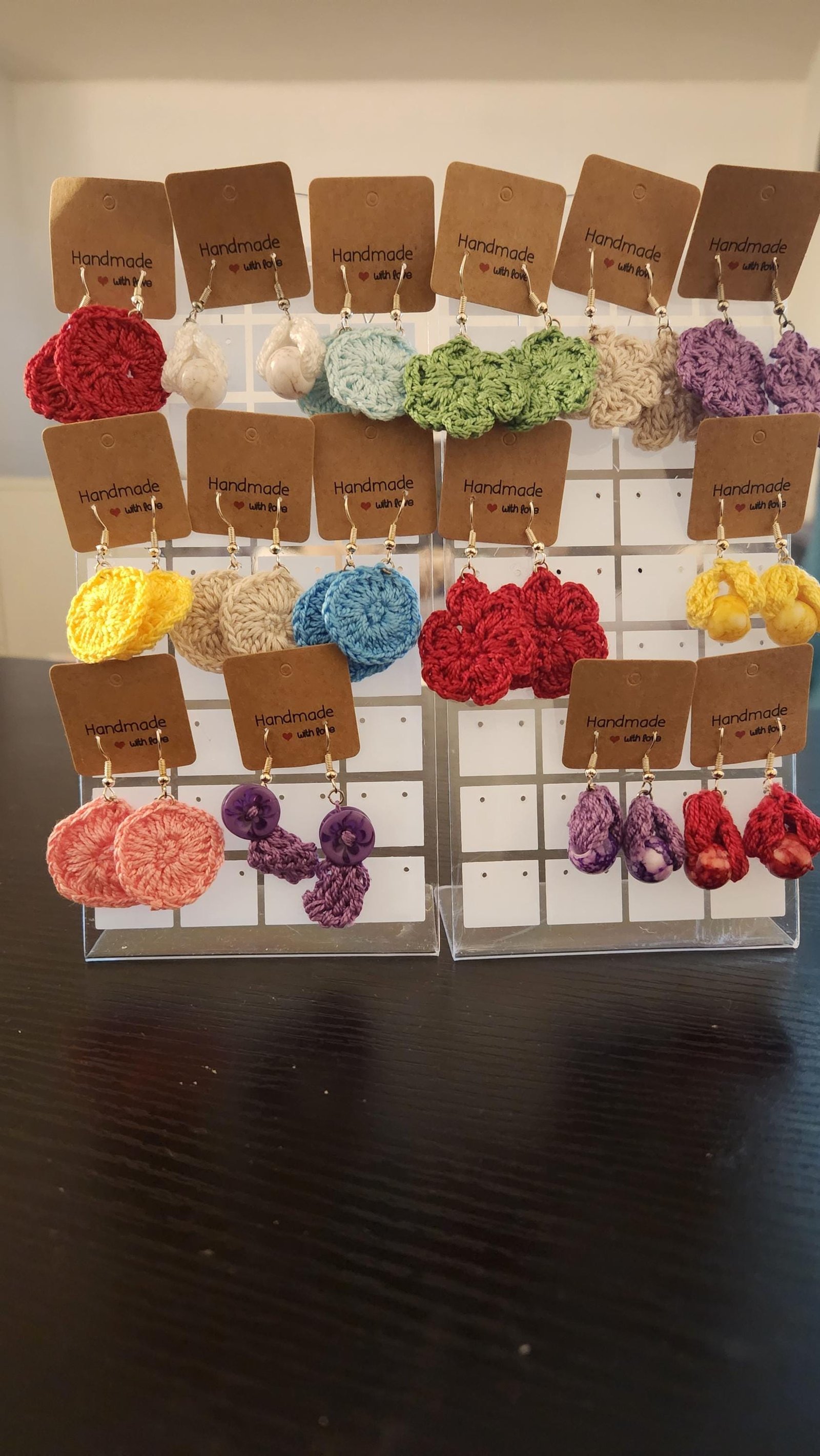 Handmade Bead Droplet Earrings; Colorful Crochet Fashion Jewelry