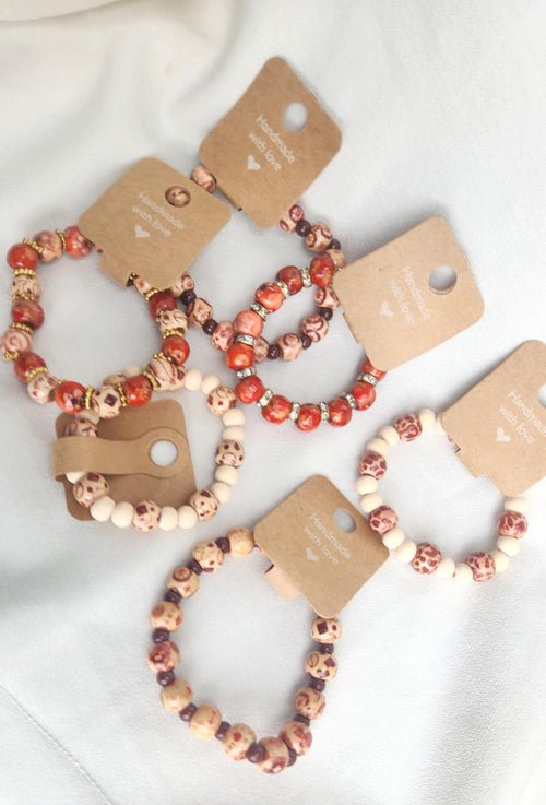 African Wooden Bead Bracelet: Unisex Elastic Wrist and Anklet Jewelry; Simple and Thoughtful mother's day gift