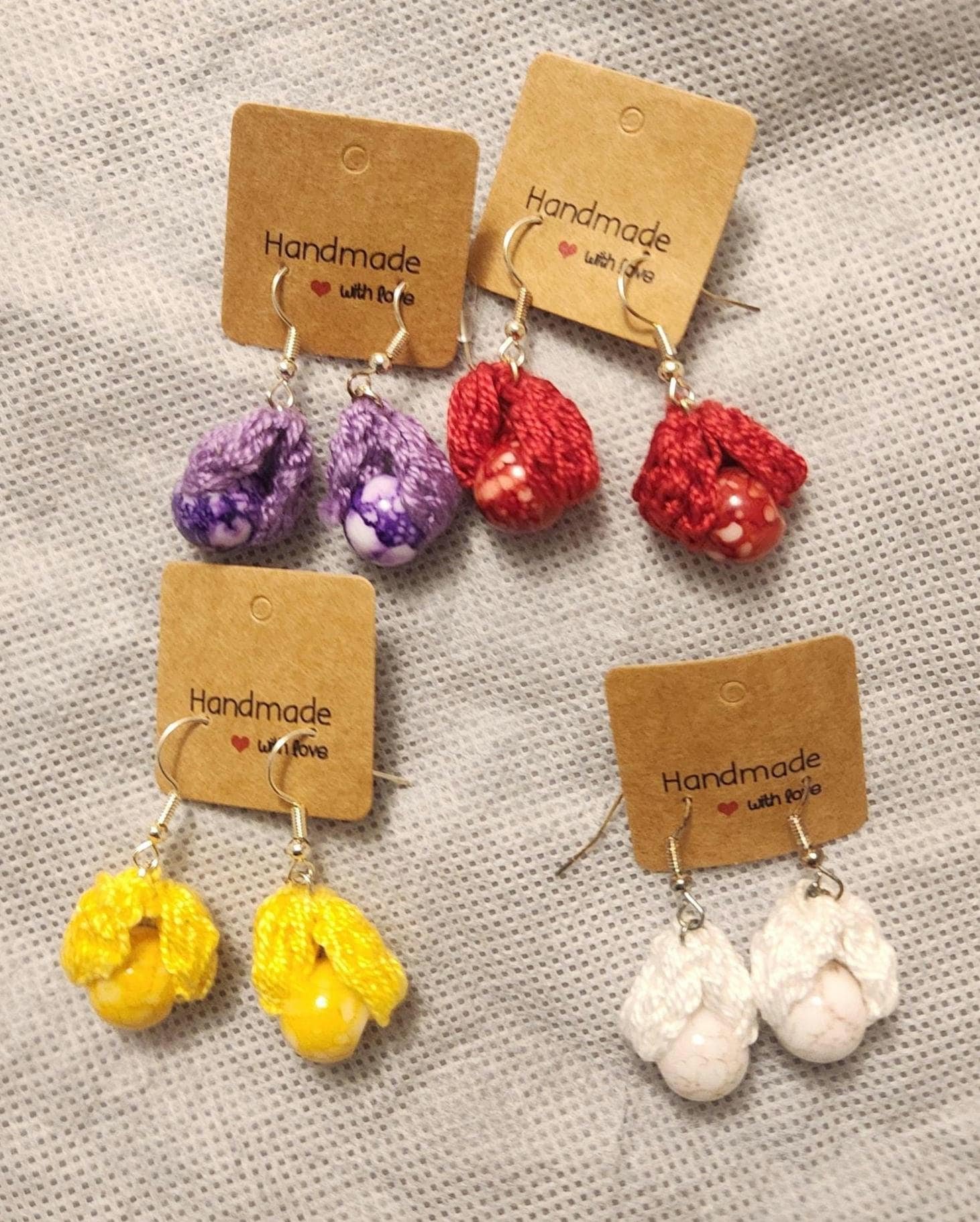 Handmade Bead Droplet Earrings; Colorful Crochet Fashion Jewelry