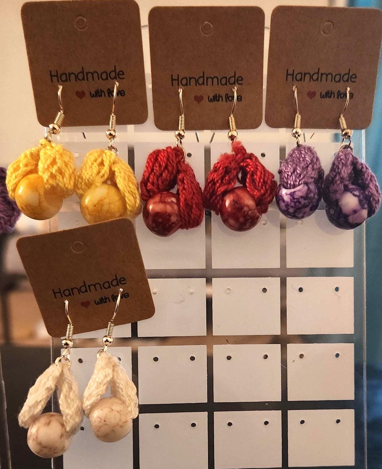 Handmade Bead Droplet Earrings; Colorful Crochet Fashion Jewelry