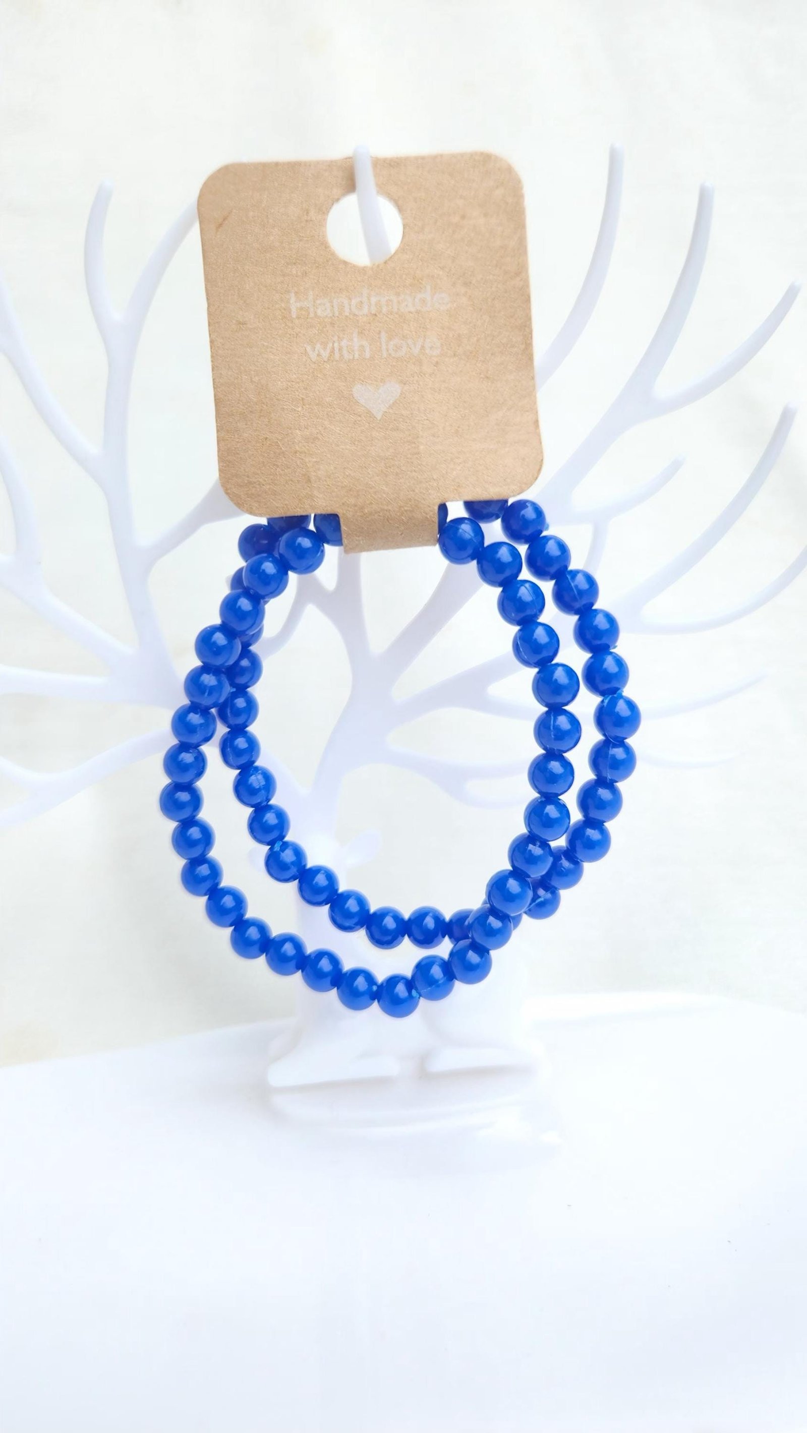Blue Beaded Bracelet Set: Patriotic USA Star Elastic Jewelry (2 pieces per set)