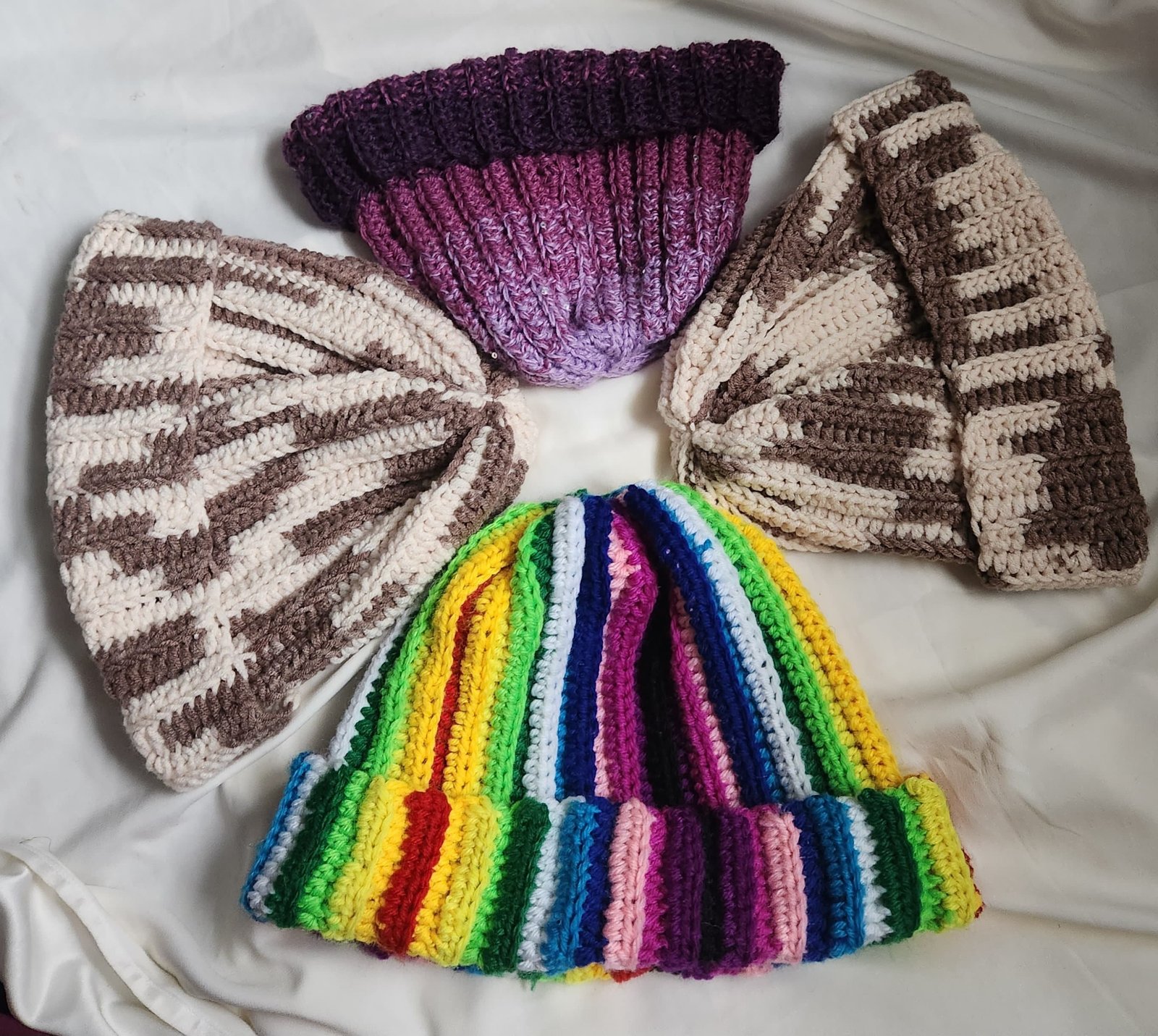 Handmade Multicolor Crochet Beanie: Rainbow Winter Hat