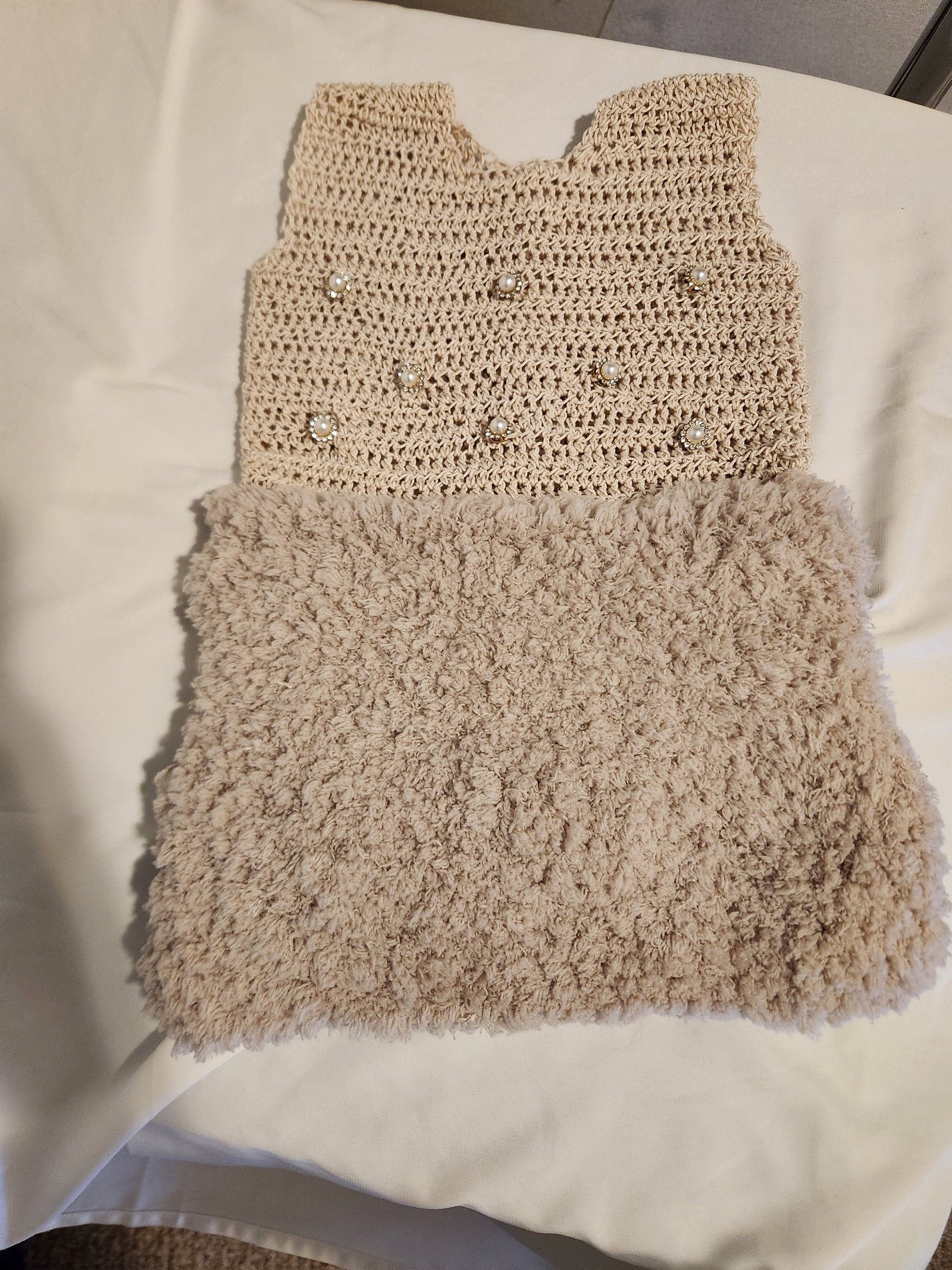 Handmade Crochet Baby Dress: Lacy Fur Gown, A-Shape Infant Outfit