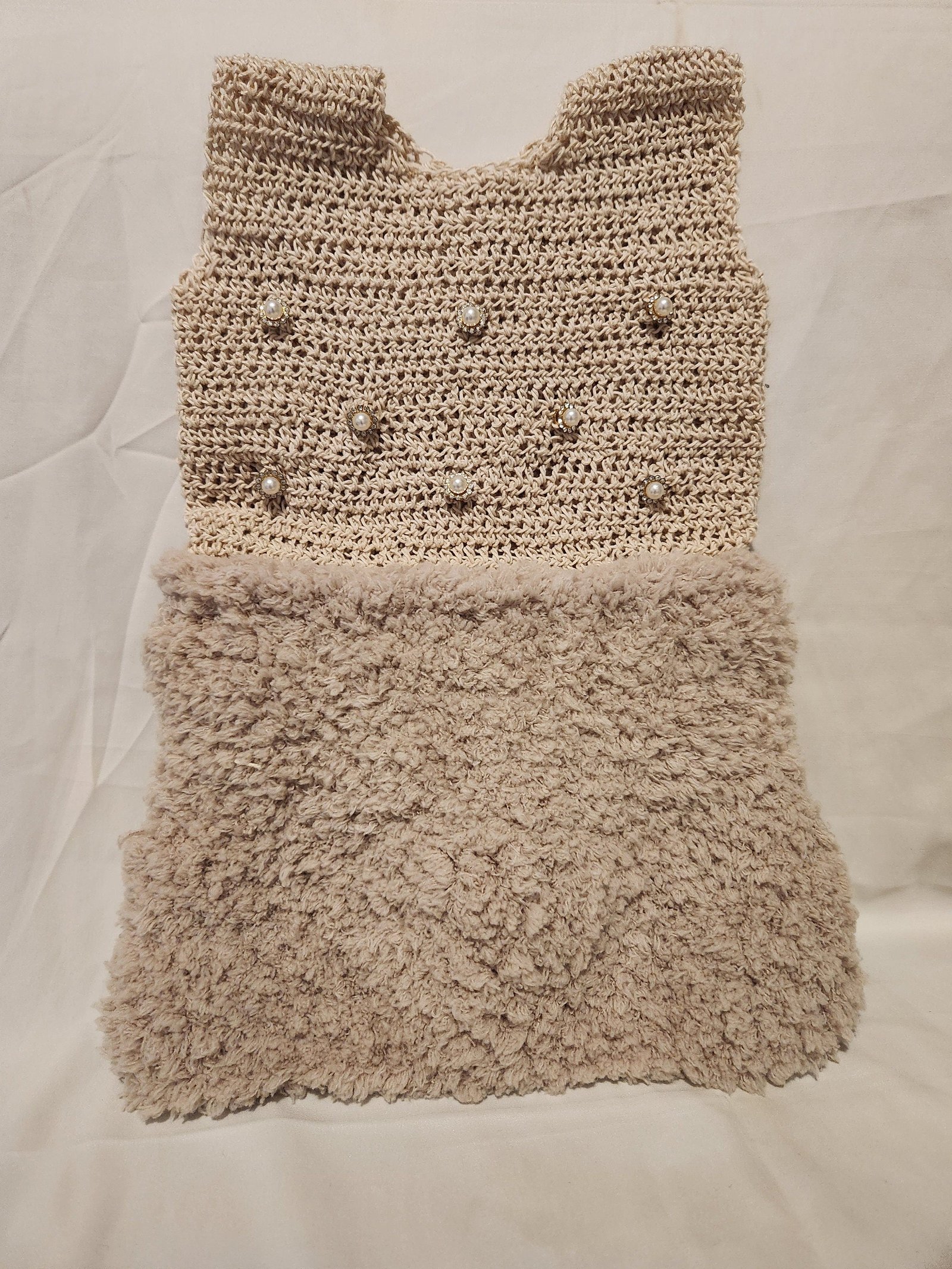 Handmade Crochet Baby Dress: Lacy Fur Gown, A-Shape Infant Outfit
