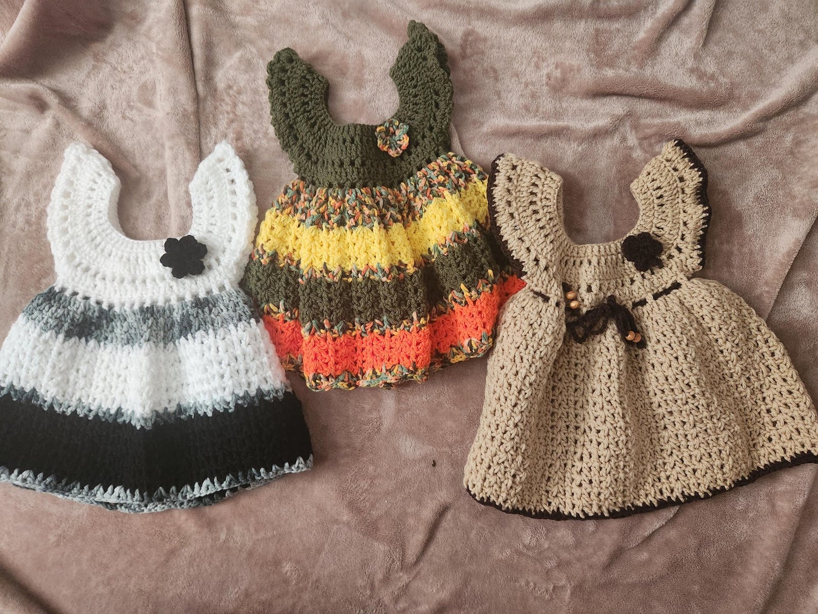 Black, grey & White: Baby Crochet Handmade Dress (below 12 months); Gifts for New Mothers