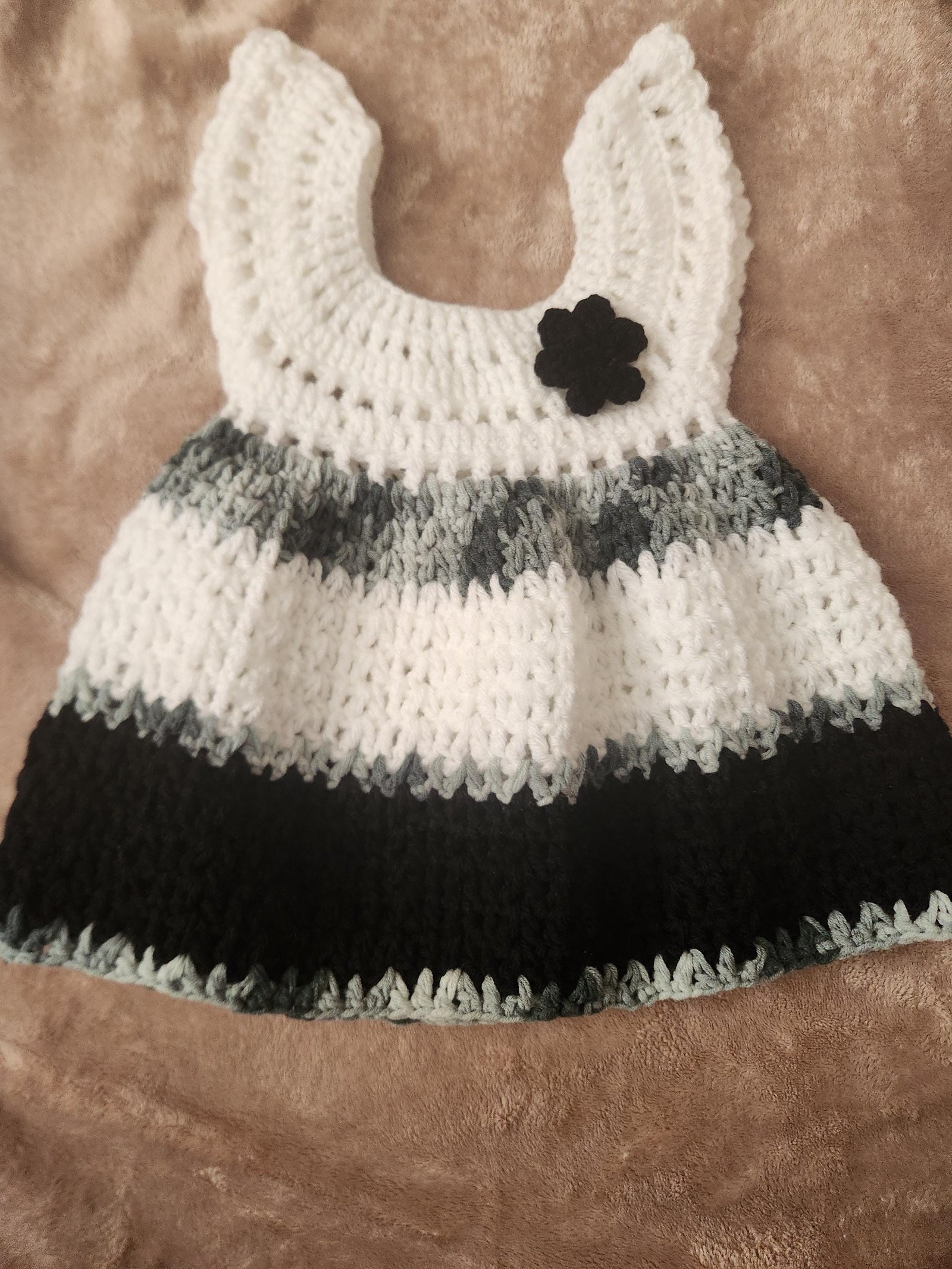 Black, grey & White: Baby Crochet Handmade Dress (below 12 months); Gifts for New Mothers