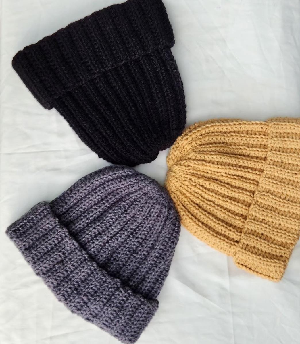 Colorful Crochet Ribbed Winter Unisex Beanie Hat for Adults, Custom Handmade and Cozy Gifts