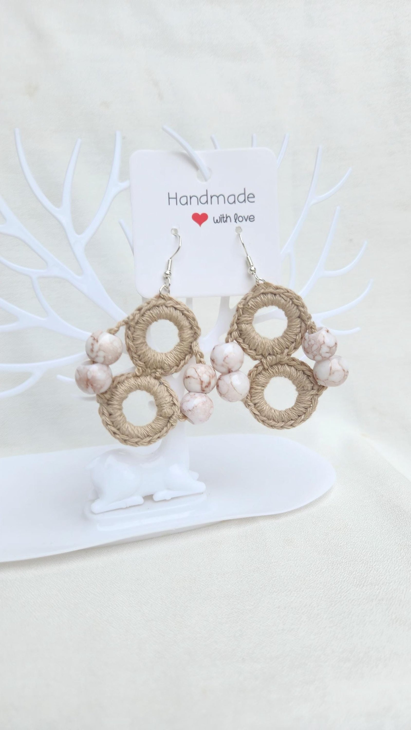 Crochet Beaded Hourglass Earrings: Retro Number Eight Dangles; Handmade Special Jewelry Gifts