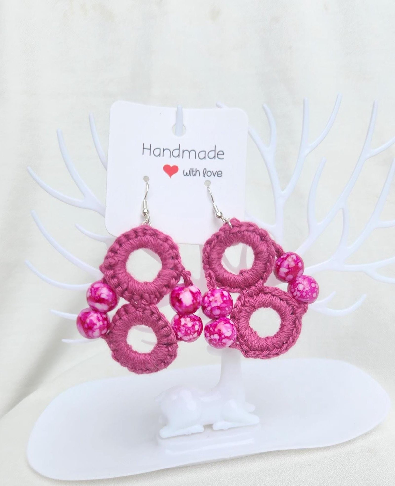 Crochet Beaded Hourglass Earrings: Retro Number Eight Dangles; Handmade Special Jewelry Gifts