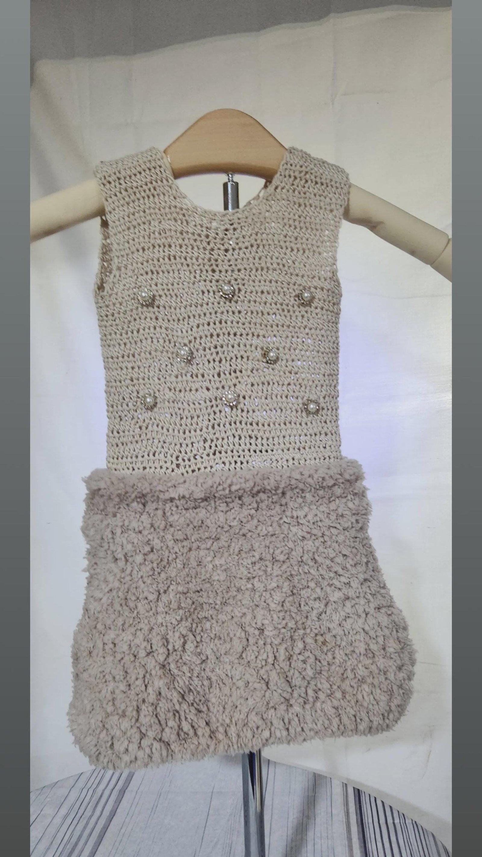 Handmade Crochet Baby Dress: Lacy Fur Gown, A-Shape Infant Outfit
