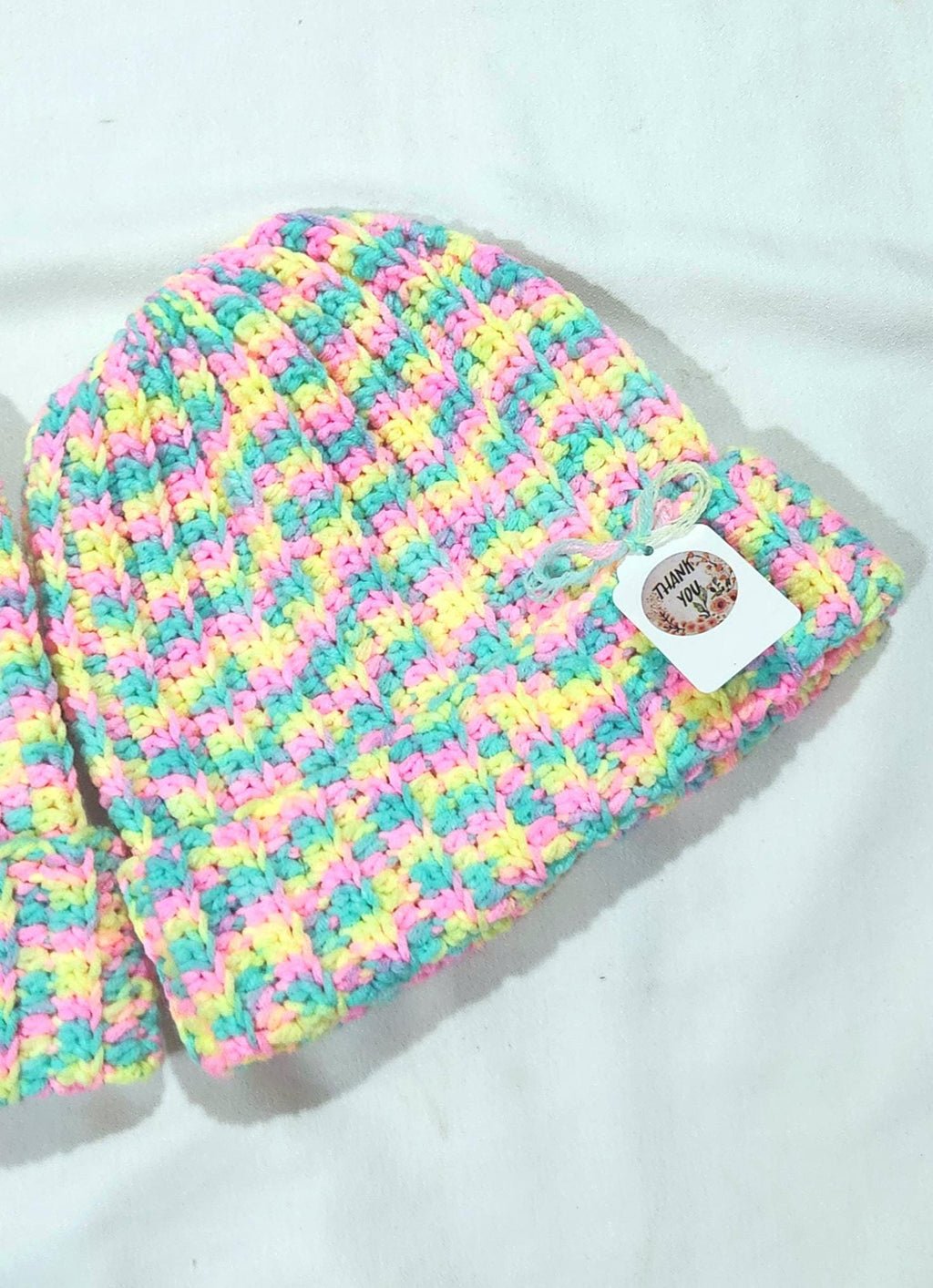 Handmade Multicolor Crochet Beanie: Rainbow Winter Hat