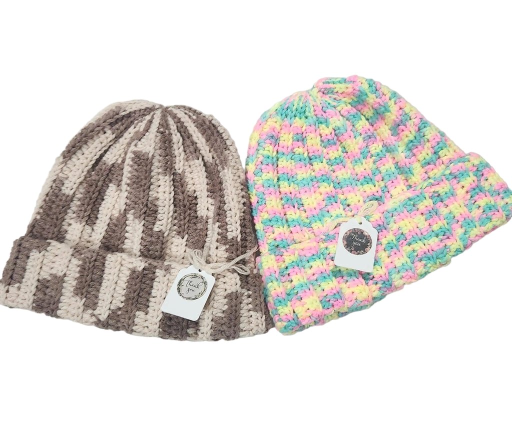 Handmade Multicolor Crochet Beanie: Rainbow Winter Hat