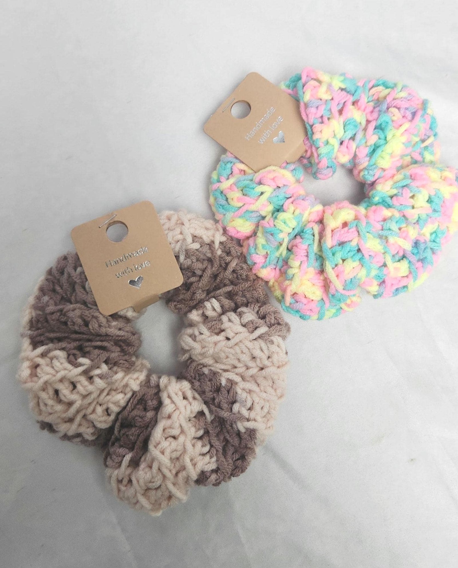 Handmade Donut Hair Scrunchies: Variegated Rainbow Ombre Crochet Wristbands; Comfy Gifts for Mother's Day