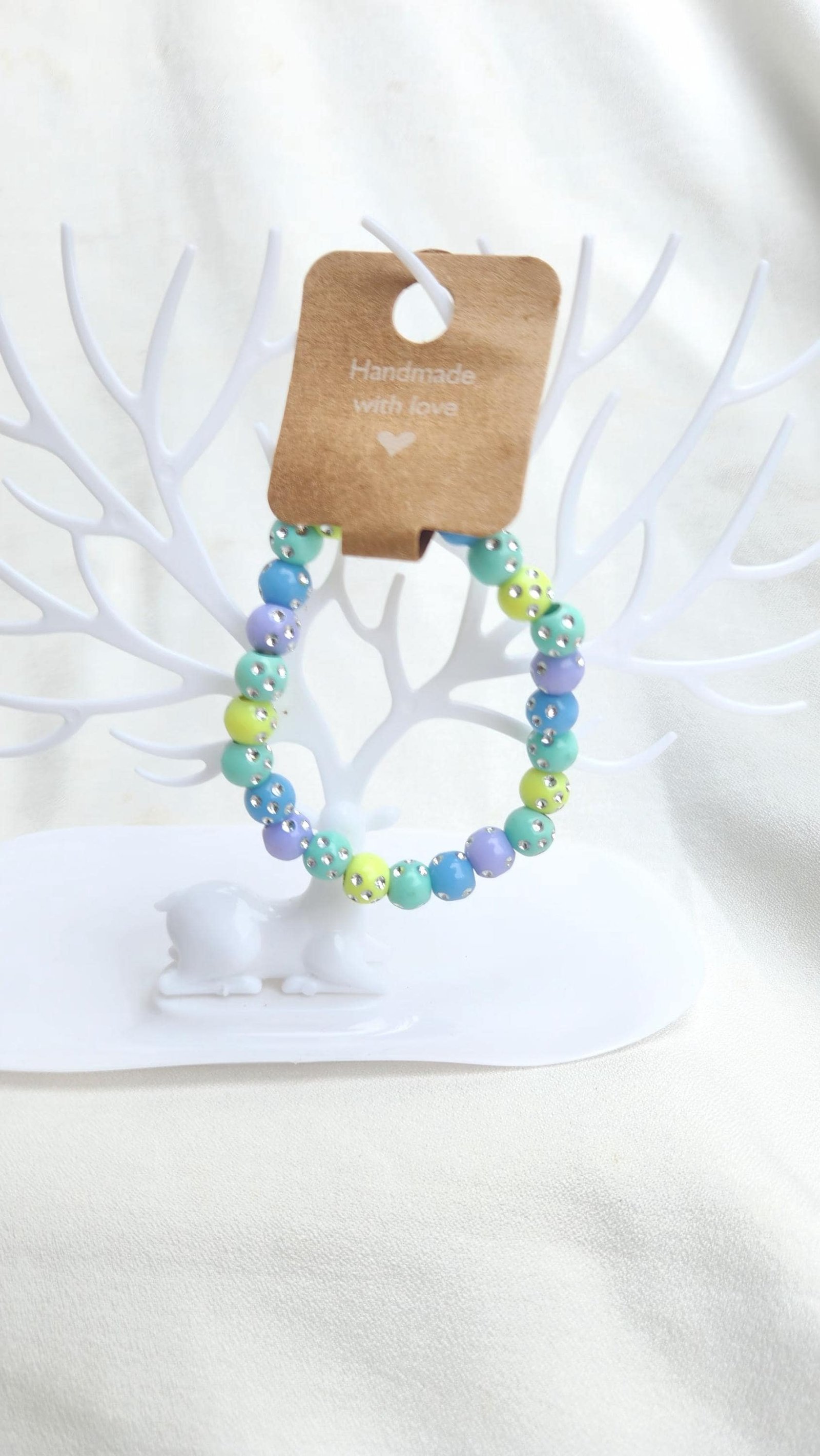 Colorful Acrylic Bead Bracelet, Pearl-Specked Elastic Jewelry; For Wrist and Anklet
