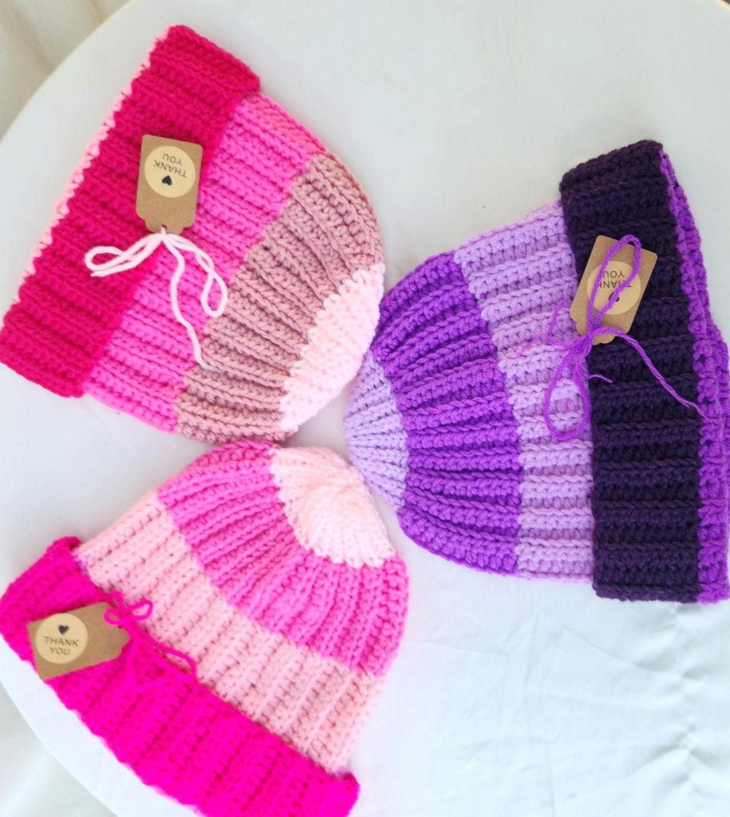 Handmade Gradient Crochet Beanie: Rainbow Ombre Unisex Winter Hat; Colorful & Cozy Gifts