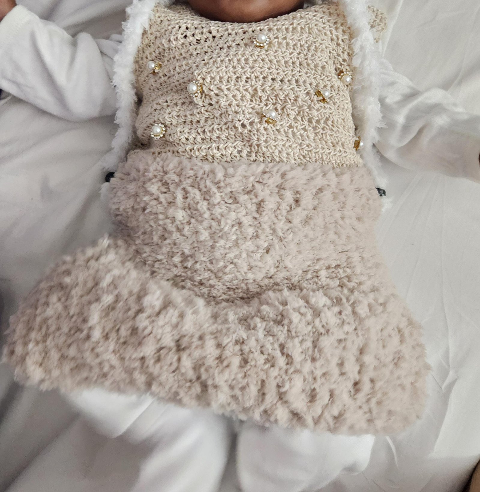 Handmade Crochet Baby Dress: Lacy Fur Gown, A-Shape Infant Outfit