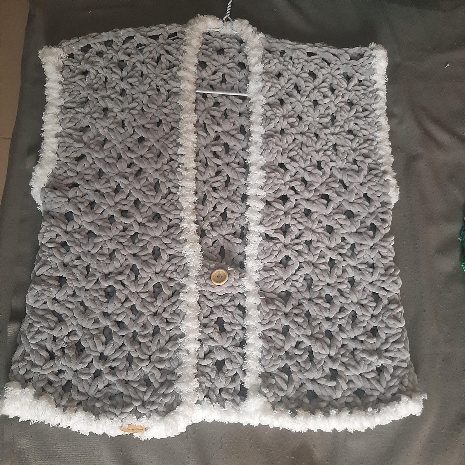Sleeveless Velvet Handmade Crochet Crop Mesh Jacket, Soft Warm Mini Armless Furry Cardigan Vest