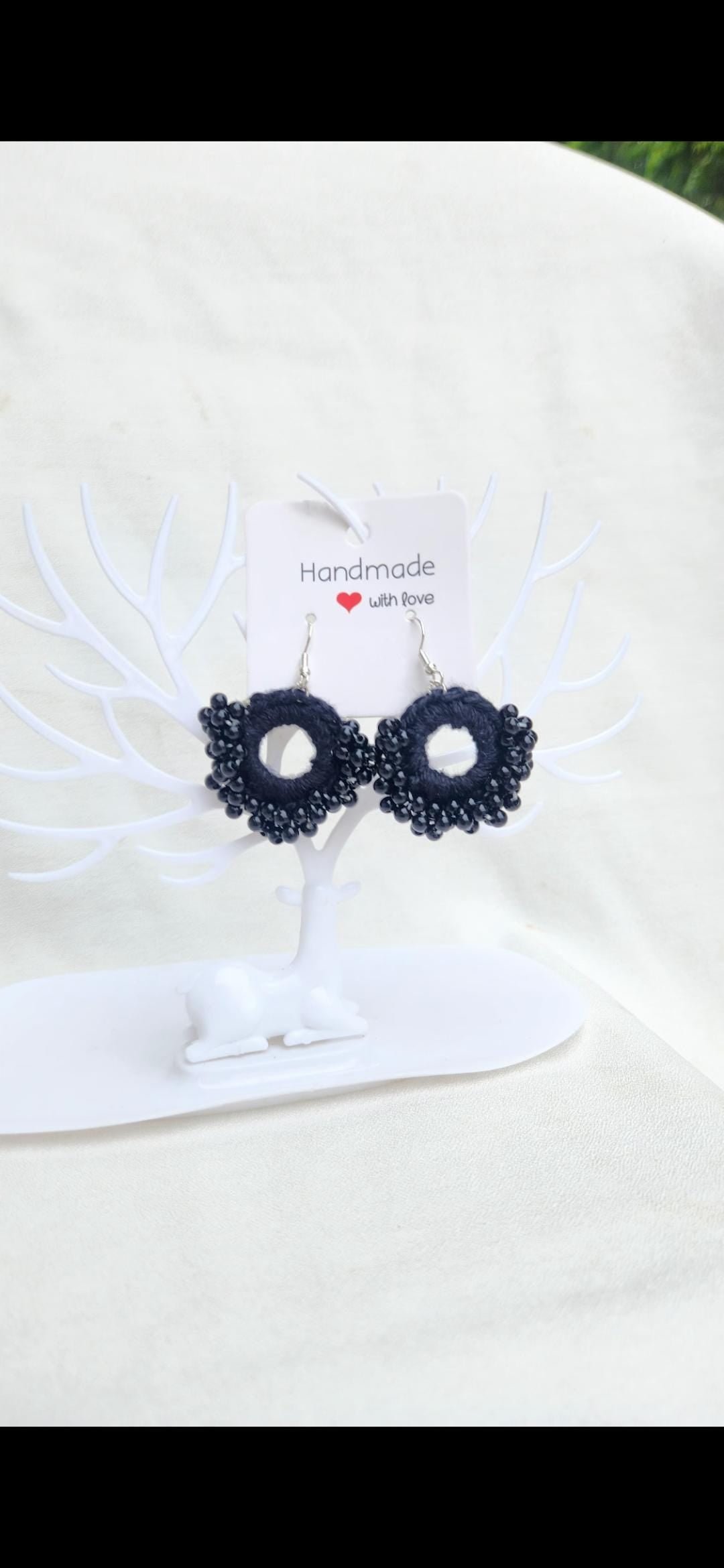 Handmade Cotton Pearl Earrings; Crochet Beaded Circular Jewelry; Minimalist Wedding and Gift Accessories
