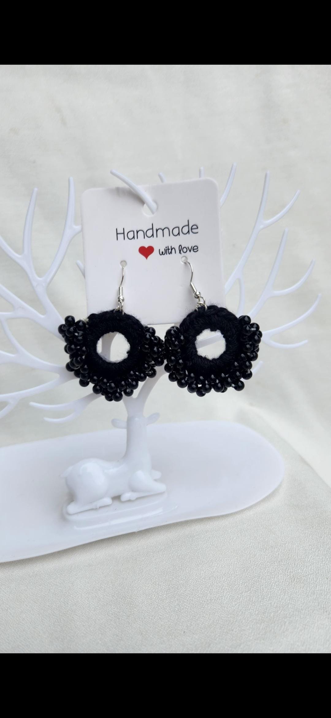 Handmade Cotton Pearl Earrings; Crochet Beaded Circular Jewelry; Minimalist Wedding and Gift Accessories