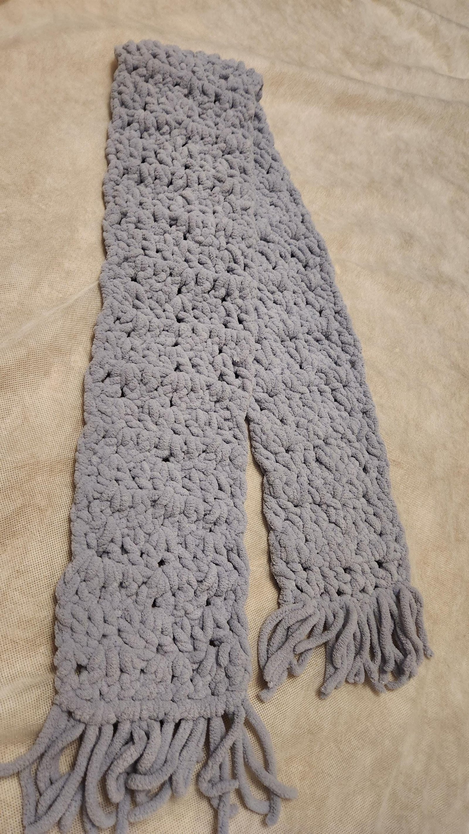 Winter Mesh Shawl with Fringe; Handmade Crochet Chunky Neck Scarf; Cozy, Thick, and Warm Gift Accessories