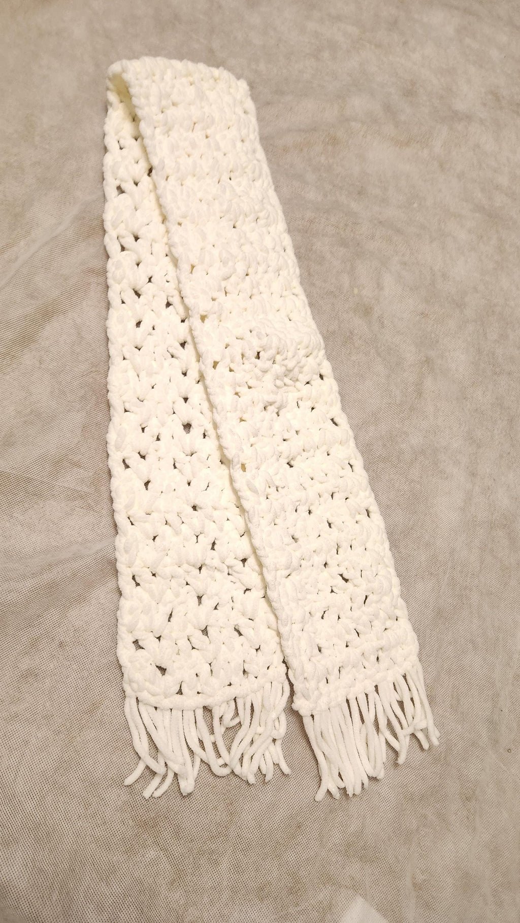 Winter Mesh Shawl with Fringe; Handmade Crochet Chunky Neck Scarf; Cozy, Thick, and Warm Gift Accessories
