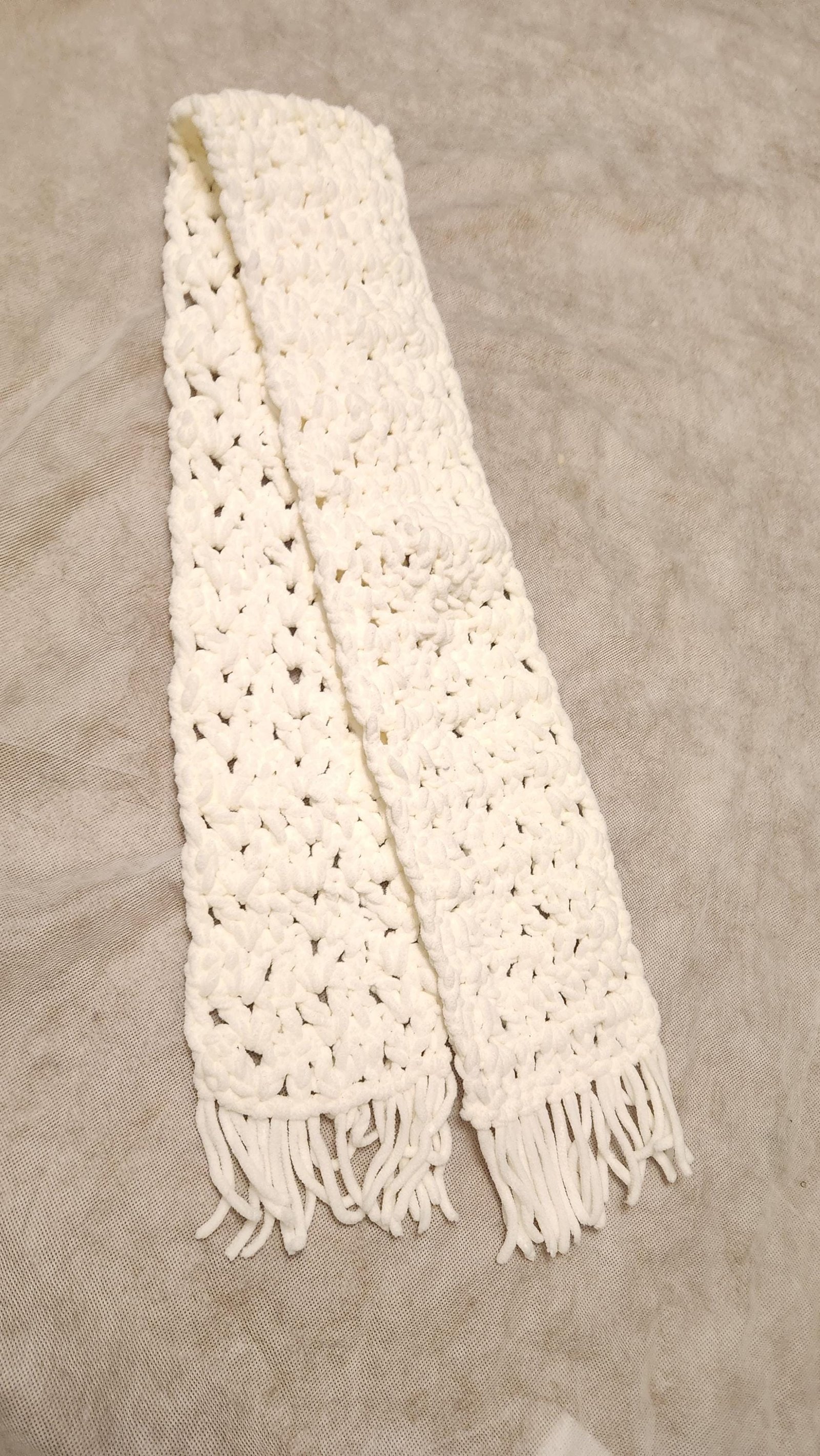 Winter Mesh Shawl with Fringe; Handmade Crochet Chunky Neck Scarf; Cozy, Thick, and Warm Gift Accessories