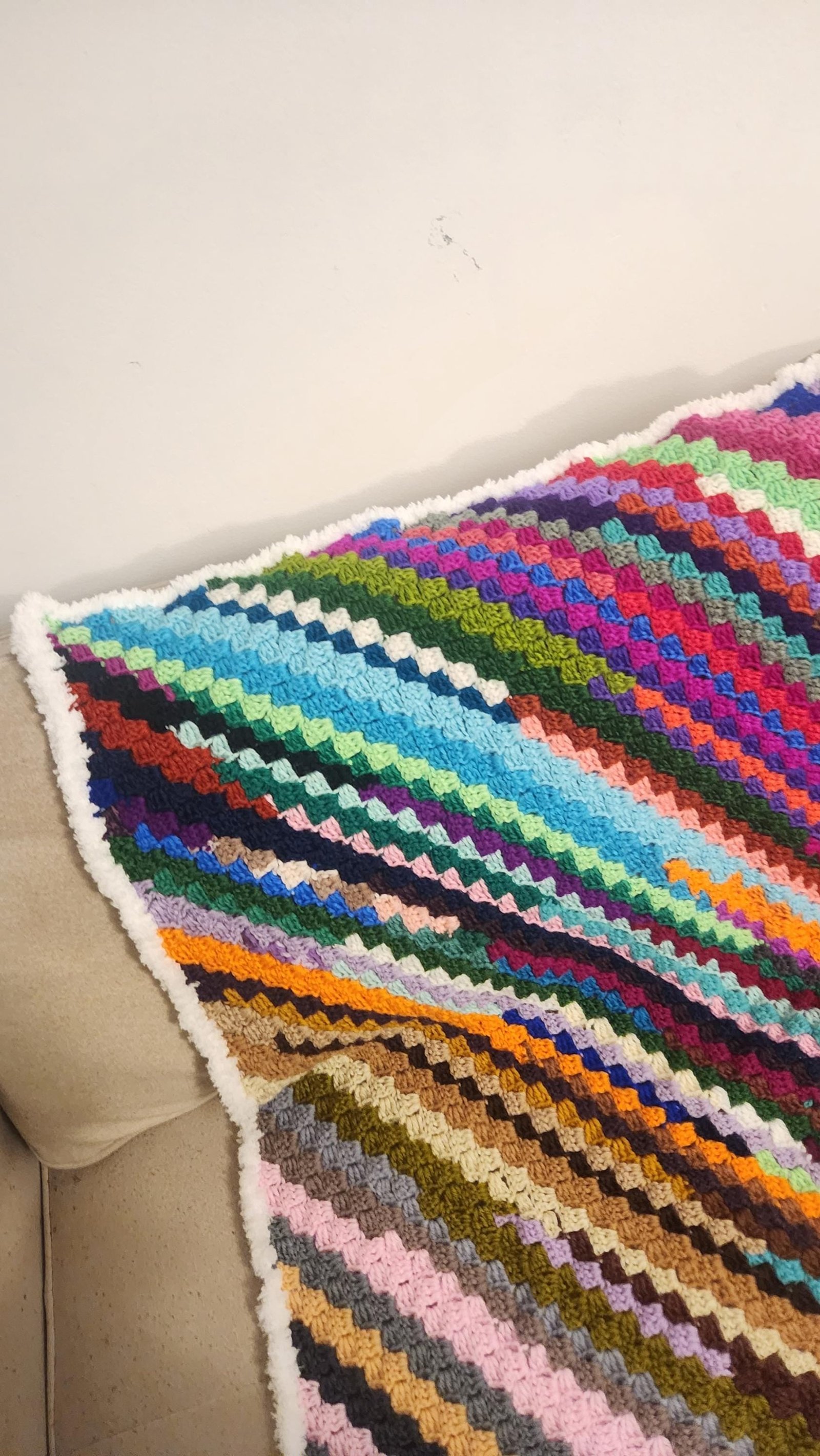 Crochet Children's Blanket: Colorful Striped Cozy Throw with Furry Edge; Handmade Crochet Bedding for Kids