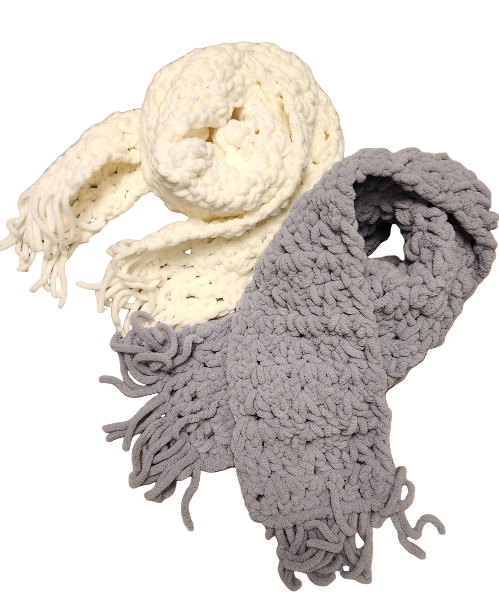 Winter Mesh Shawl with Fringe; Handmade Crochet Chunky Neck Scarf; Cozy, Thick, and Warm Gift Accessories
