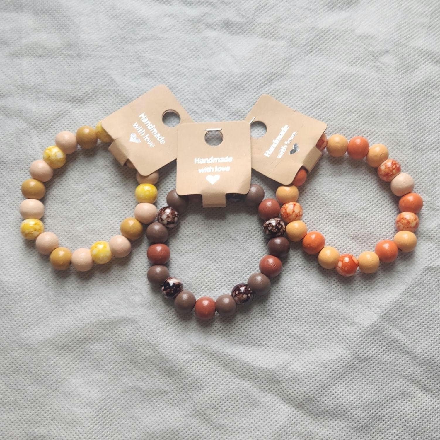 Traditional Bead Bracelets; Colorful Hand & Anklet Elastic Wooden Jewelry; No-Rust Variegated Bangles; Special Gifts for Fall and Winter