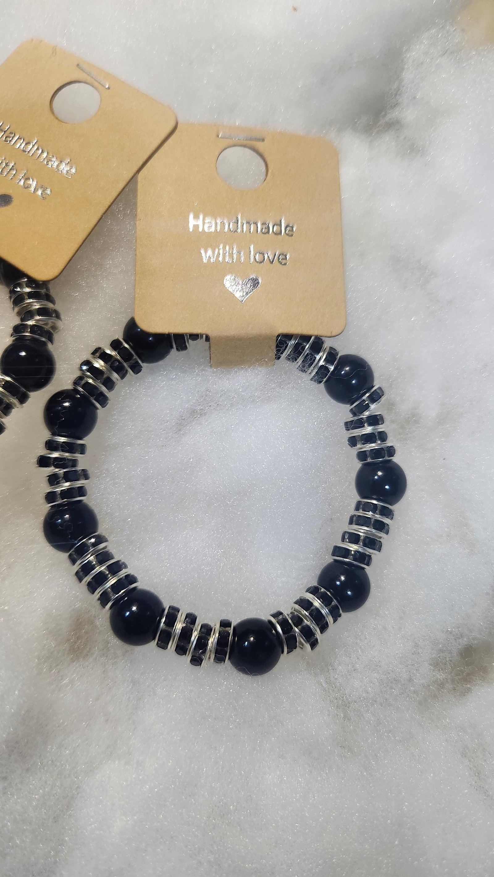 Black Gothic-Inspired Beaded Elastic Beaded Bracelets; Faux Pearl Wrist and Anklet Jewelry