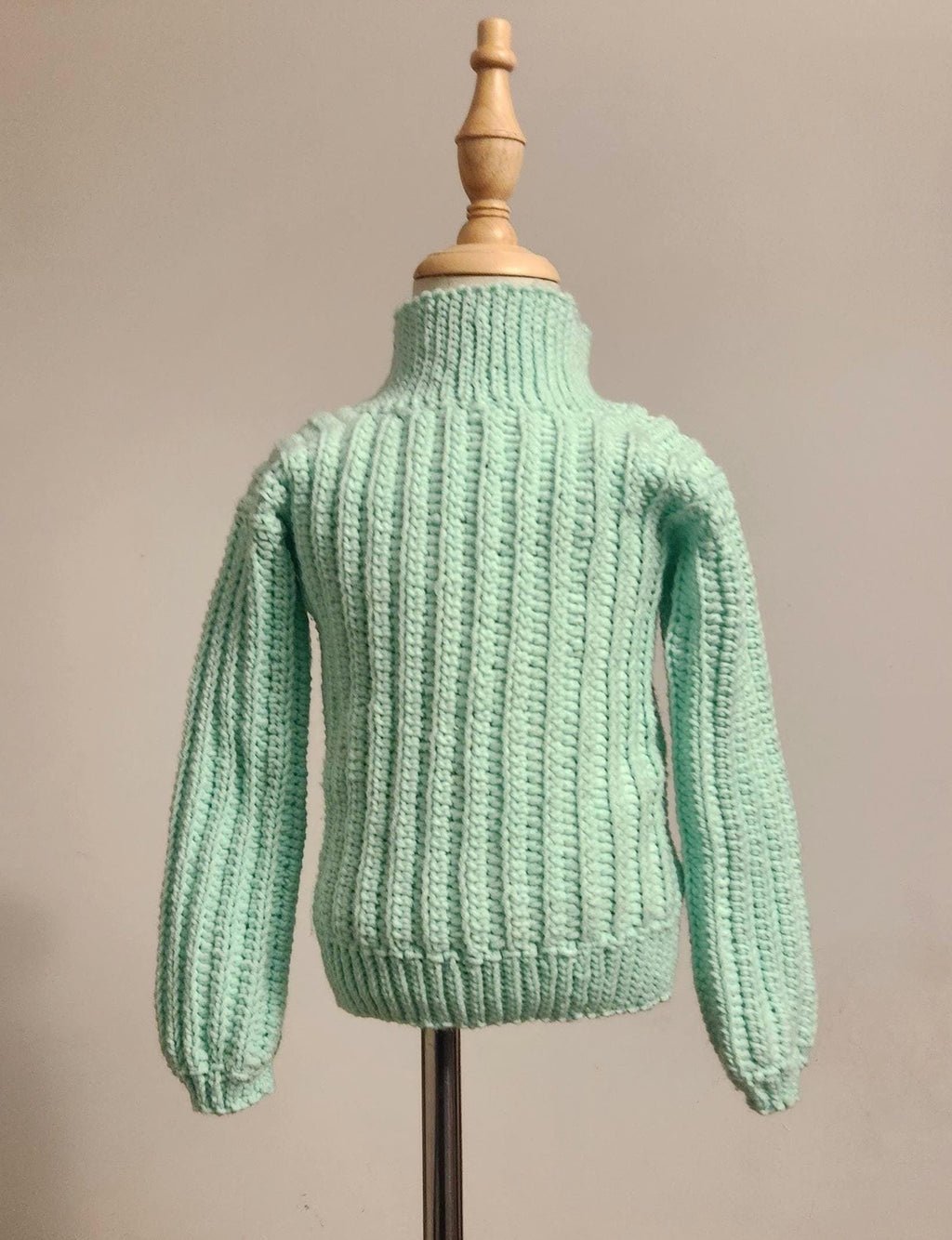 Children's Turtleneck Sweater; Handmade Crochet Mint Green Winter Sweater for Toddlers & Preschoolers