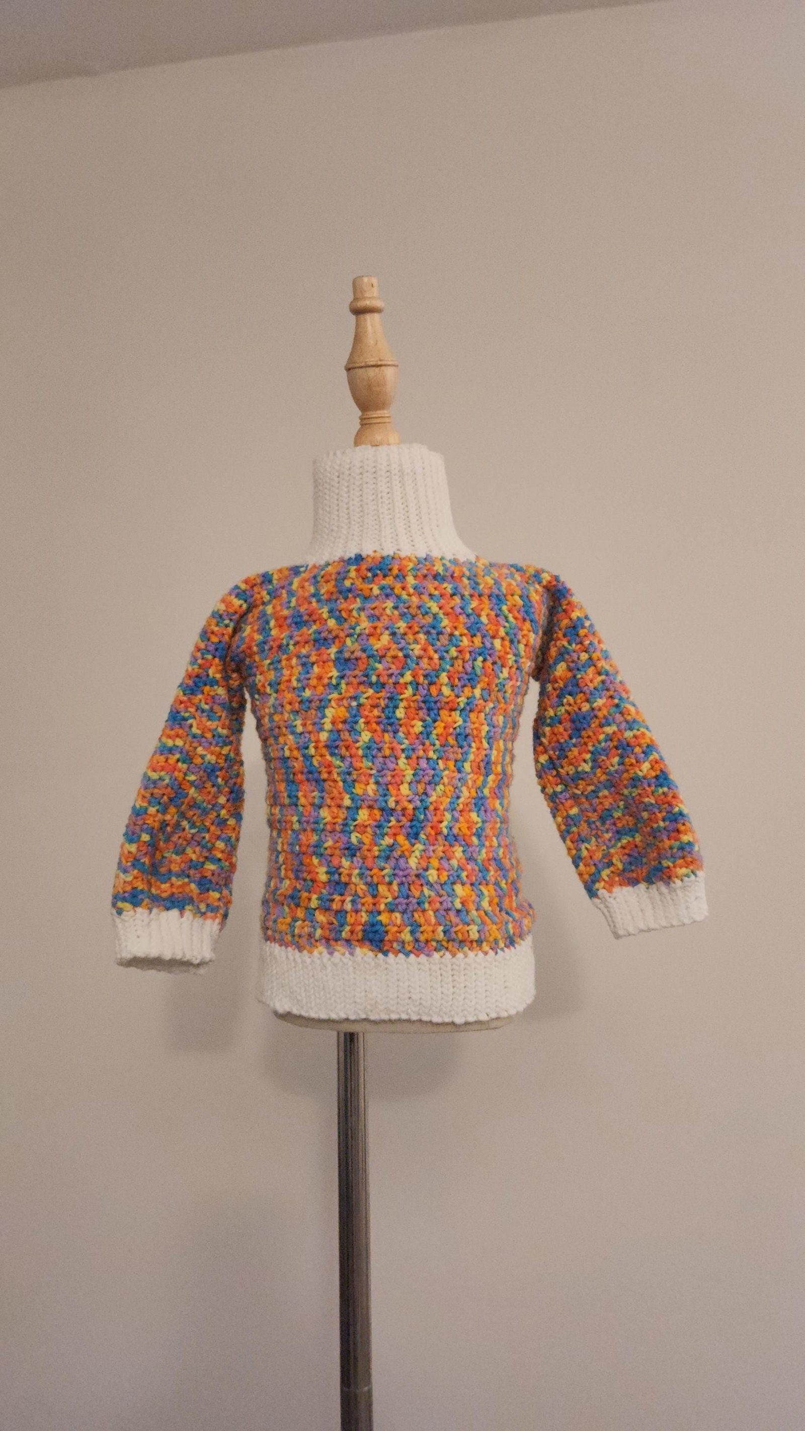 Kid's Variegated Sweater for Winter; Handmade Crochet Rainbow Thick Turtleneck Blouse for Toddlers & Preschoolers