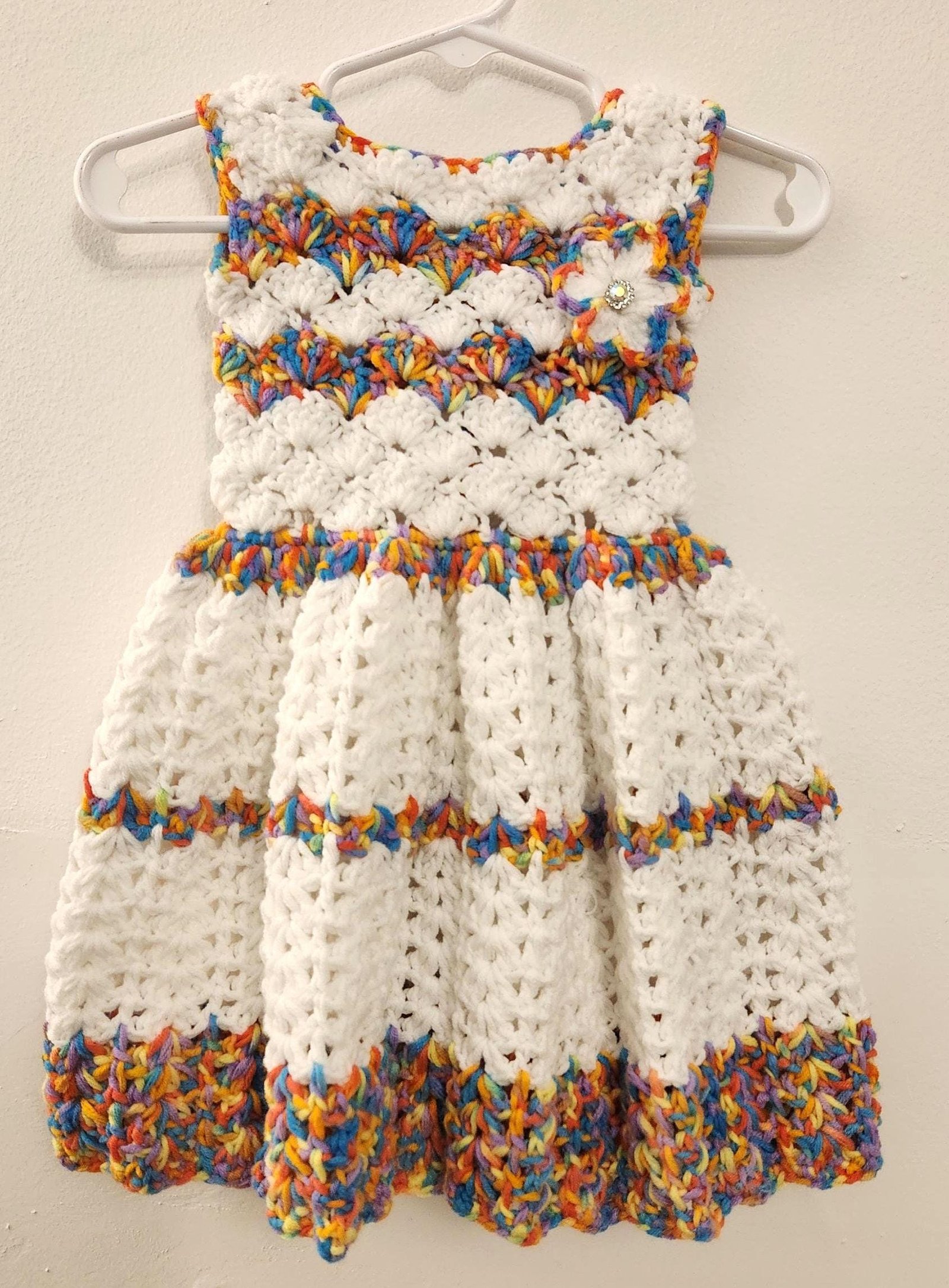 Handmade Crochet Rainbow Baby Dress: Newborn to 12 Months, Variegated Stripe Princess Gown
