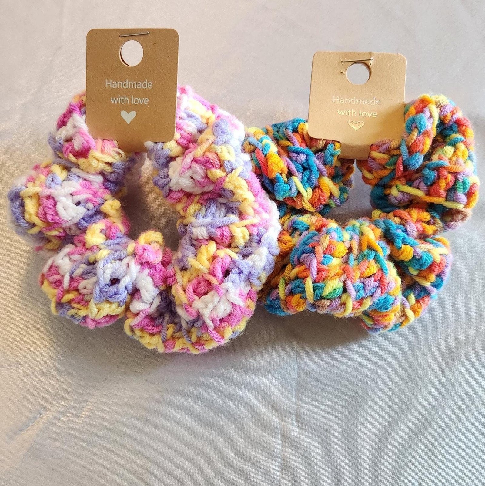Handmade Rainbow Hair Band; Variegated Crochet Donut Scrunchies and Wristbands for Women