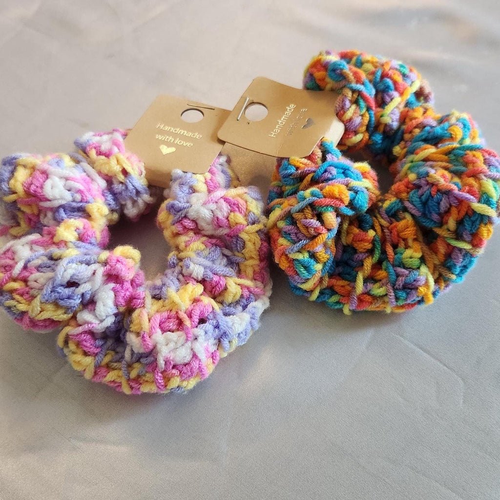 Handmade Rainbow Hair Band; Variegated Crochet Donut Scrunchies and Wristbands for Women