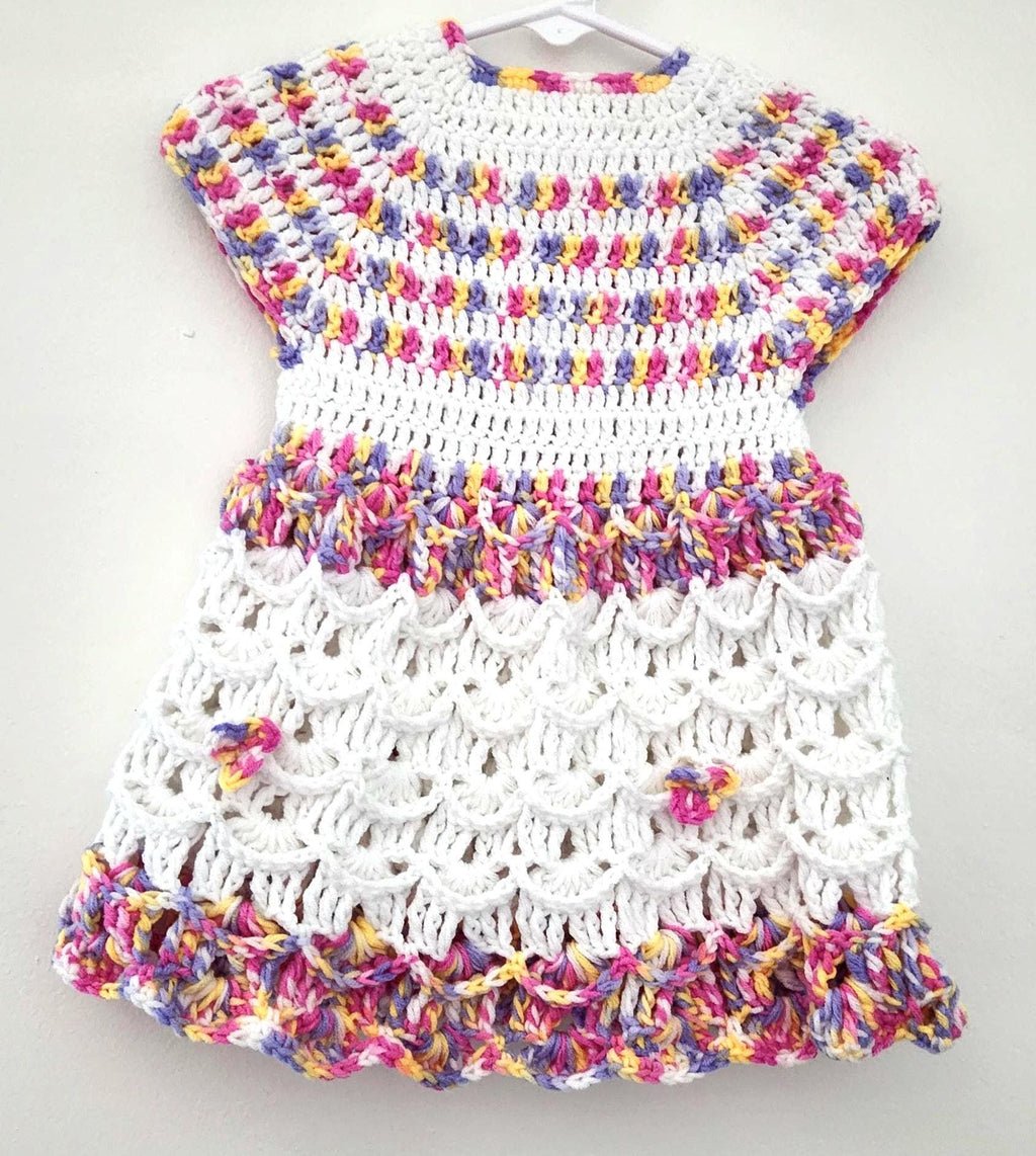 Colorful Baby's Lacy Dress; Handmade Crochet Club Flower Variegated Gown for Infants