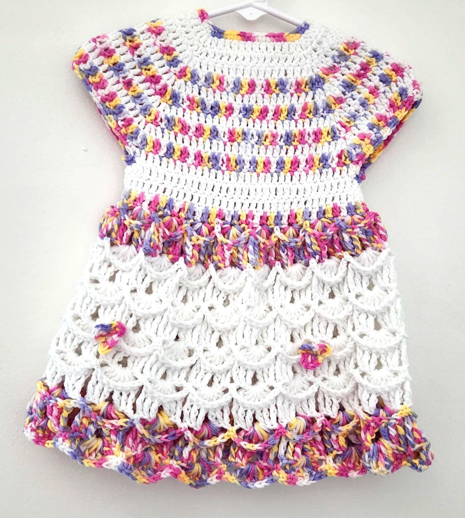 Colorful Baby's Lacy Dress; Handmade Crochet Club Flower Variegated Gown for Infants
