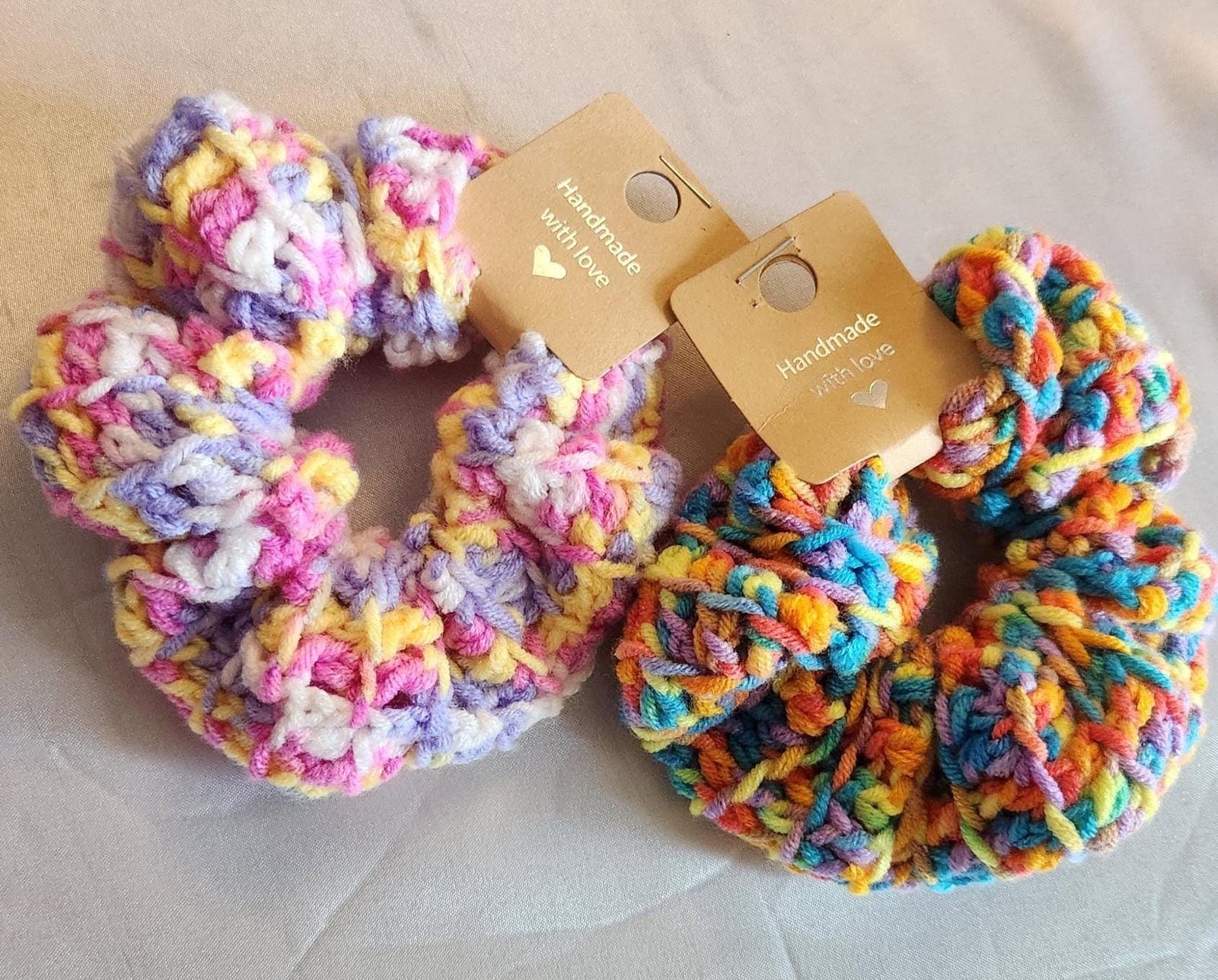 Handmade Rainbow Hair Band; Variegated Crochet Donut Scrunchies and Wristbands for Women