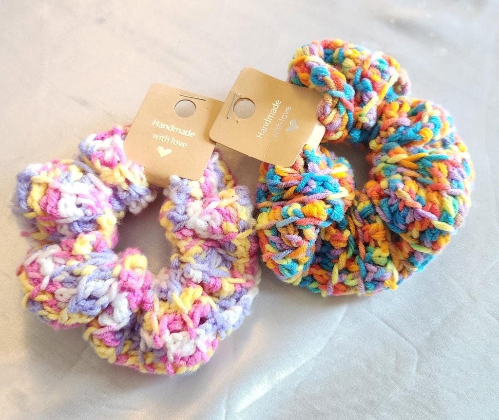 Handmade Rainbow Hair Band; Variegated Crochet Donut Scrunchies and Wristbands for Women