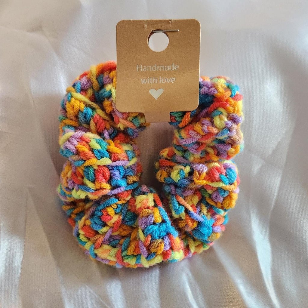 Handmade Rainbow Hair Band; Variegated Crochet Donut Scrunchies and Wristbands for Women