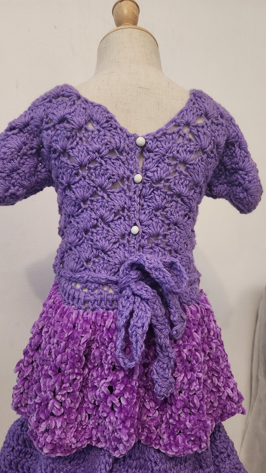 Handmade Crochet Toddler Dress: Layered Velvet Gown with Bow Belt; Princess Costume for Girls. Special, Thoughtful, and Cute Children Gifts