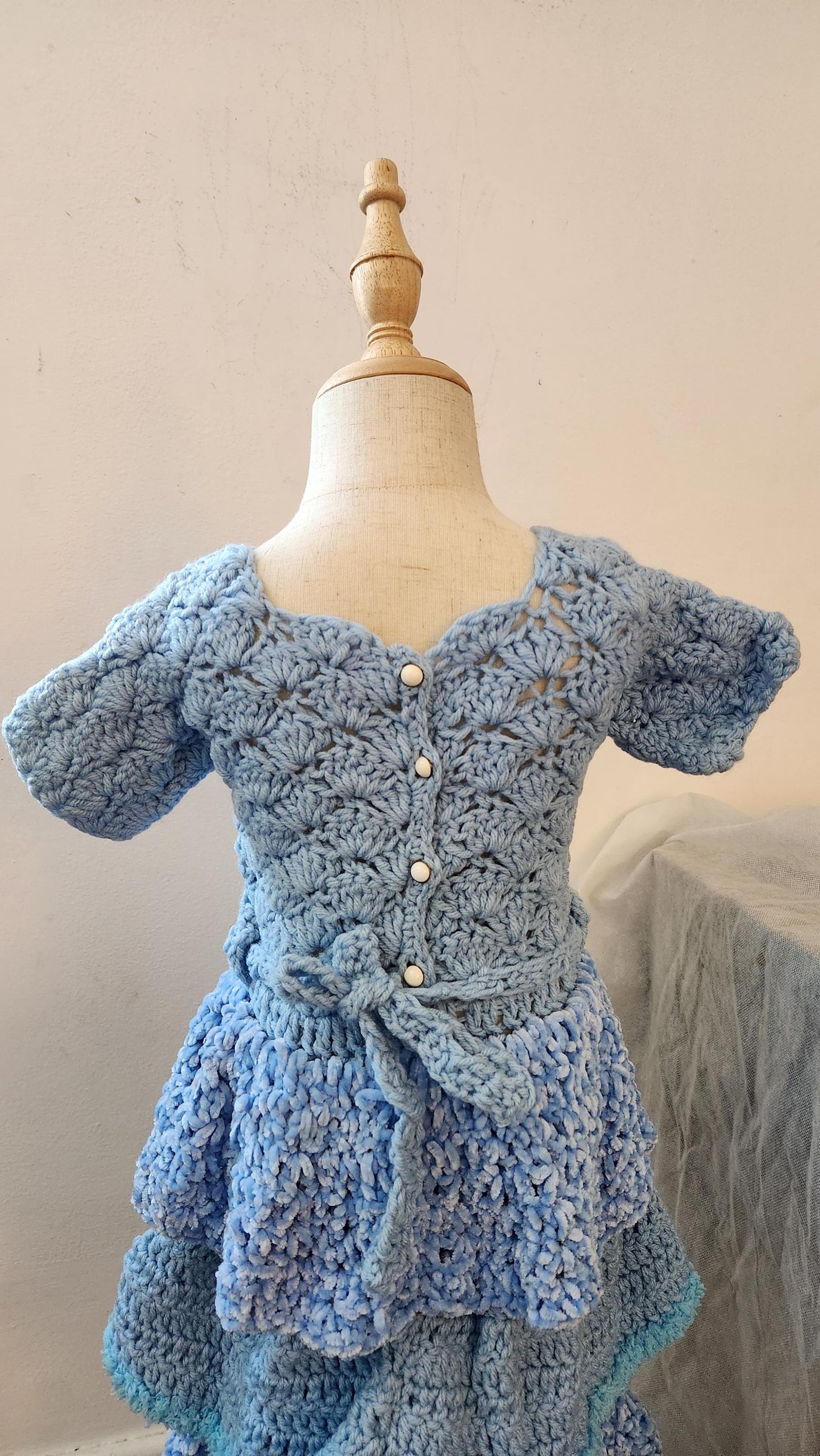 Handmade Crochet Toddler Dress: Layered Velvet Gown with Bow Belt; Princess Costume for Girls. Special, Thoughtful, and Cute Children Gifts