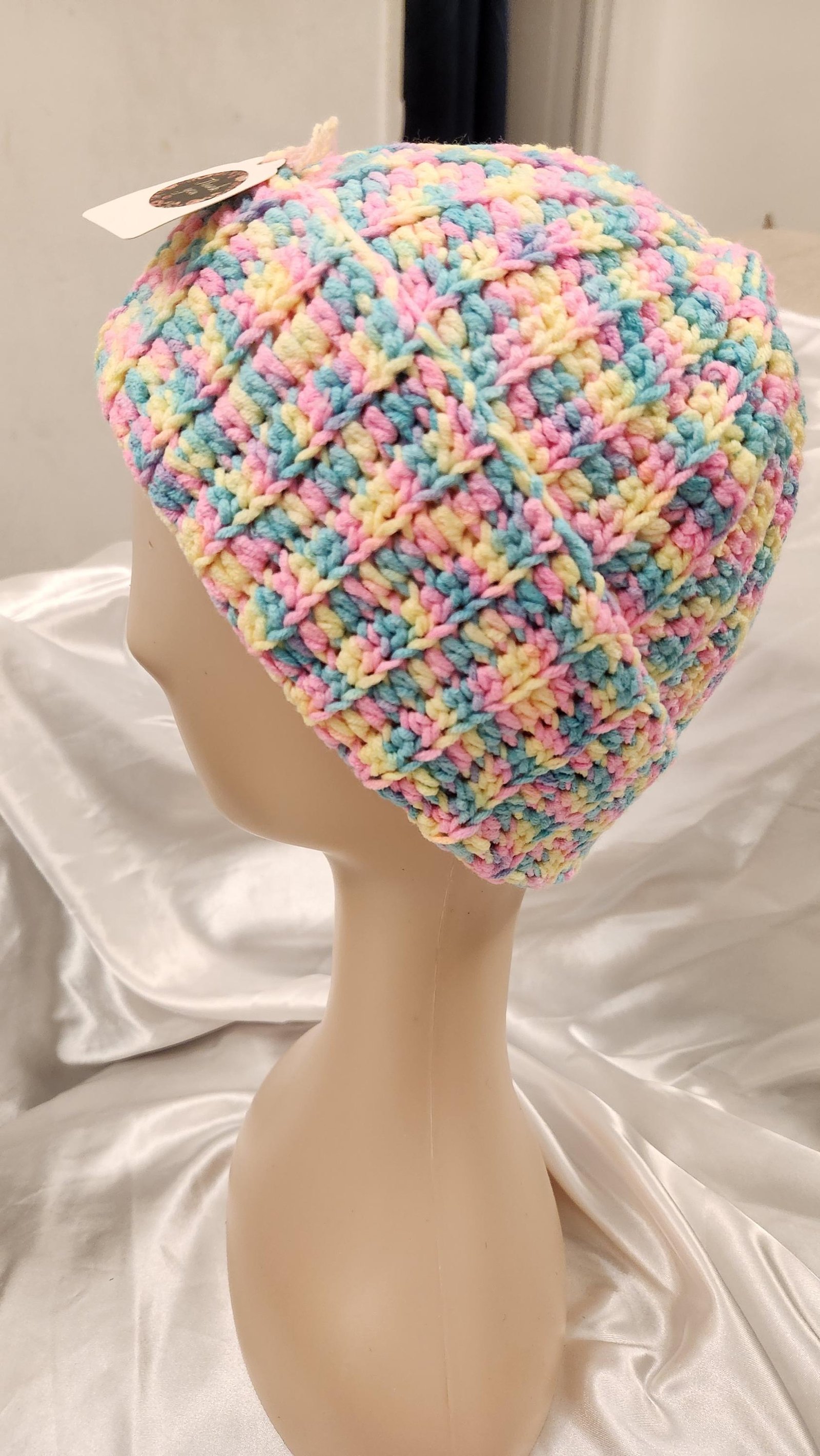 Handmade Multicolor Crochet Beanie: Rainbow Winter Hat