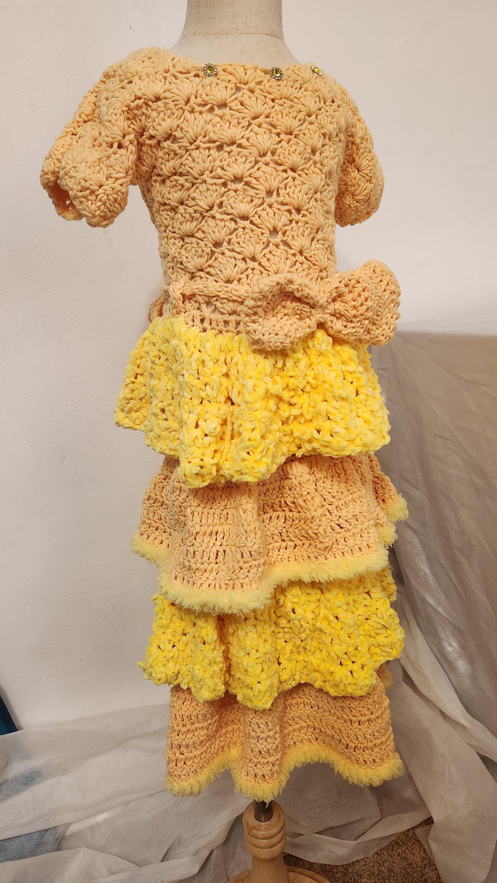 Handmade Princess Toddler Dress; Crochet Layered Velvet Furry Edge Gown for Girls; Special and Thoughtful Gifts