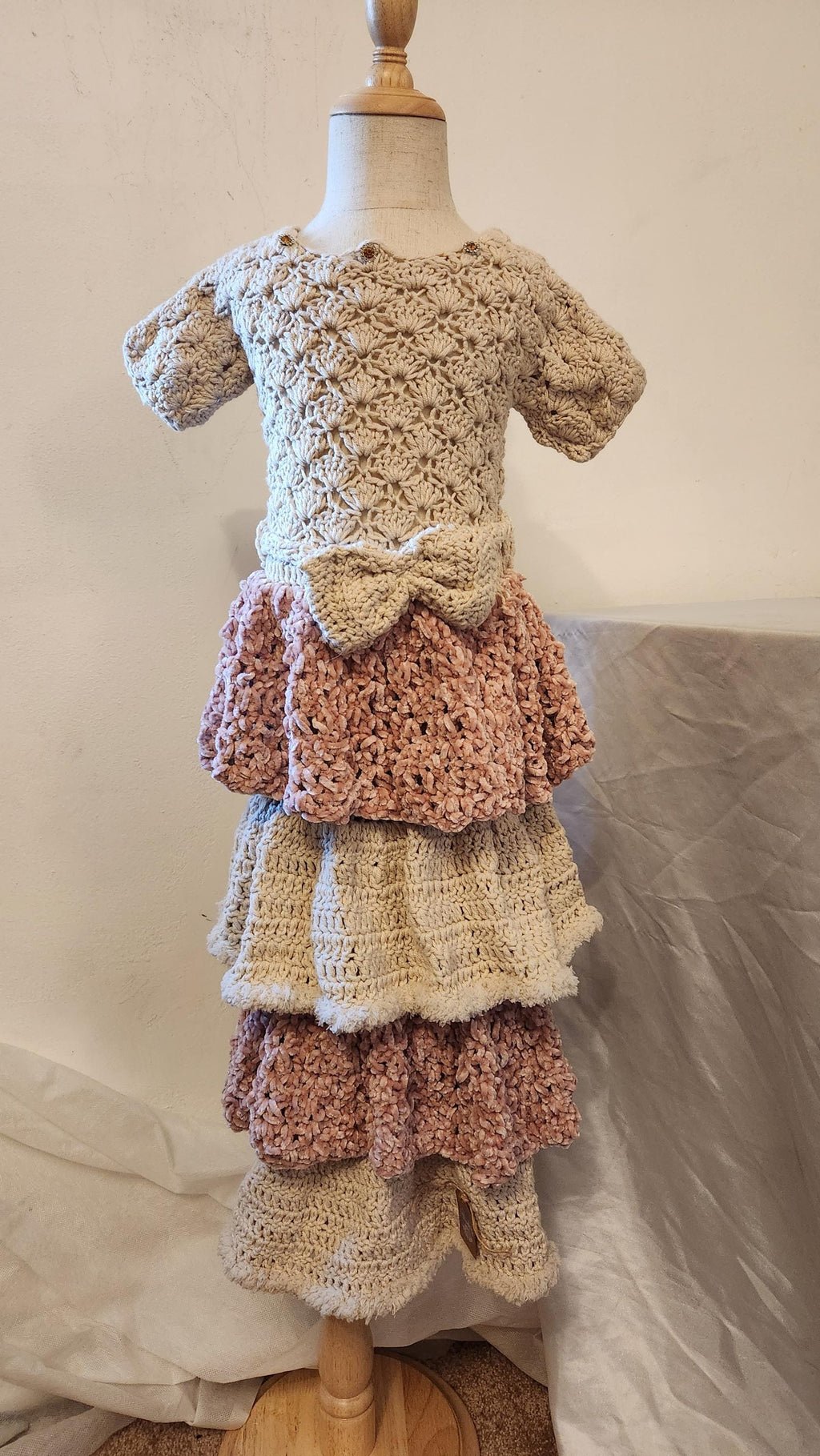 Handmade Princess Toddler Dress; Crochet Layered Velvet Furry Edge Gown for Girls; Special and Thoughtful Gifts