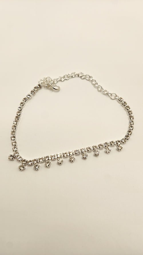 Arrow tip Rhinestone Bracelet for Women: Silver Anklet with Adjustable Chain