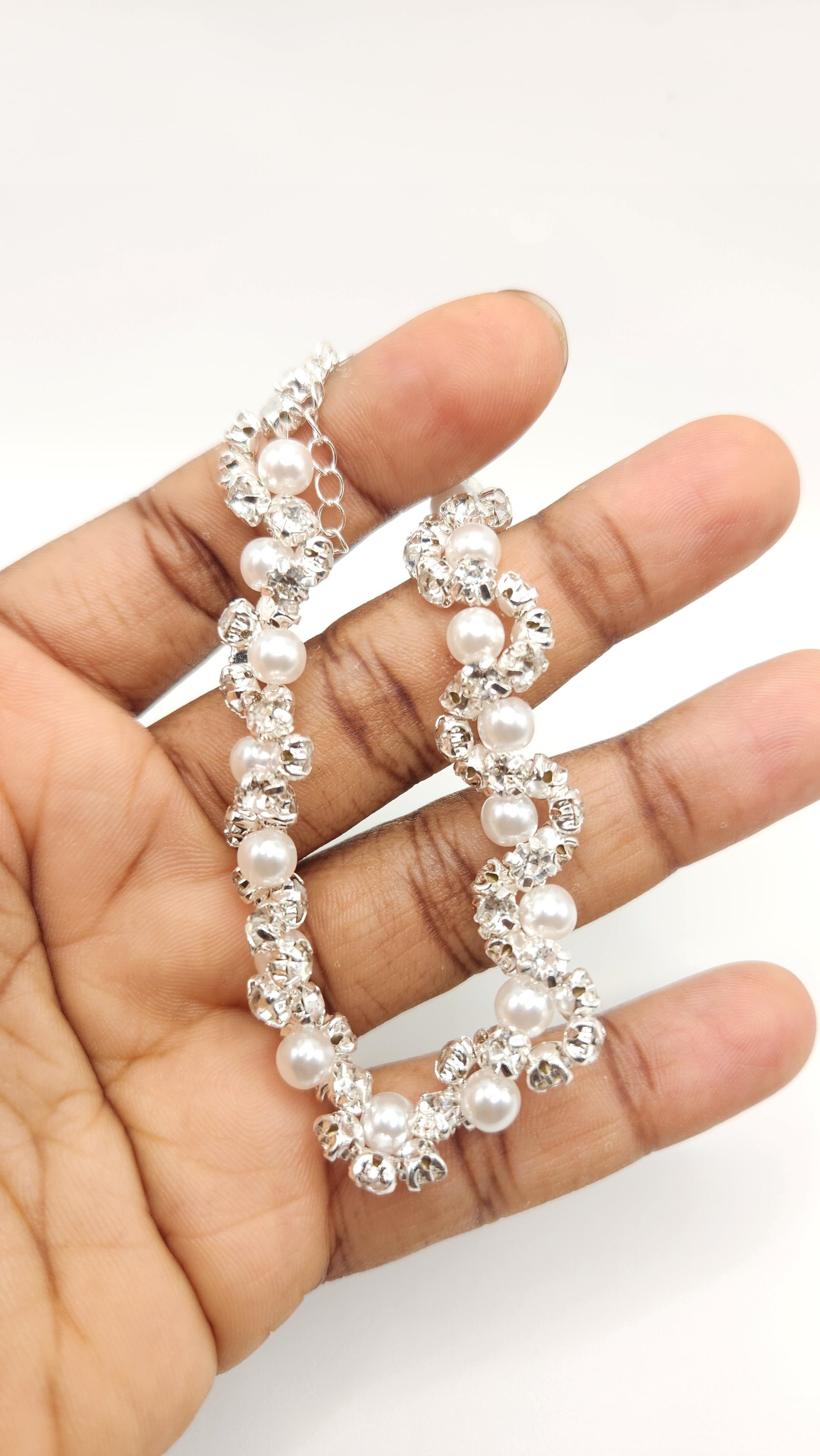 Women's Silver Beaded Bridal Adjustable Bracelet Jewelry