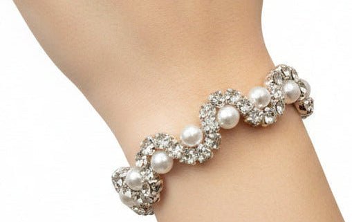 Women's Silver Beaded Bridal Adjustable Bracelet Jewelry