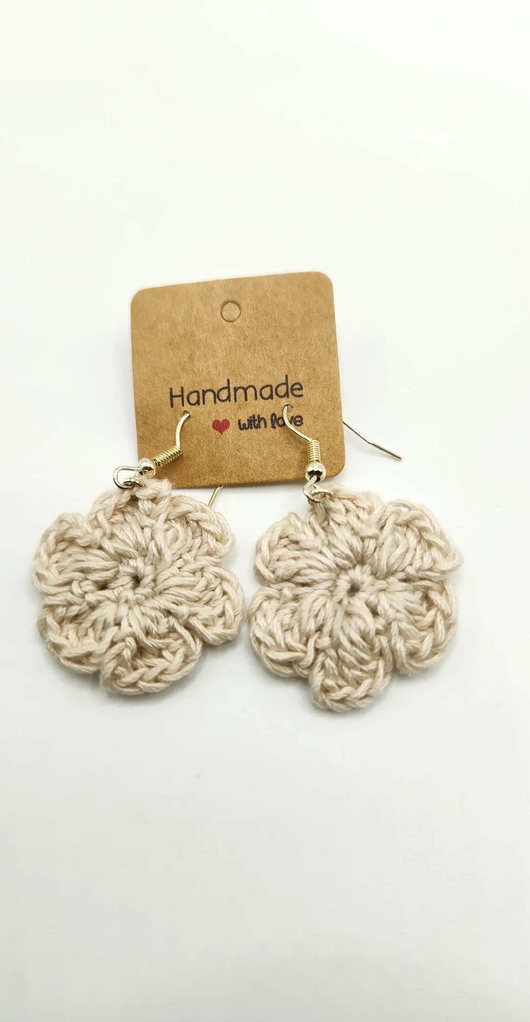 Crochet Flower Earrings, Handmade Dangle and Drop Jewelry